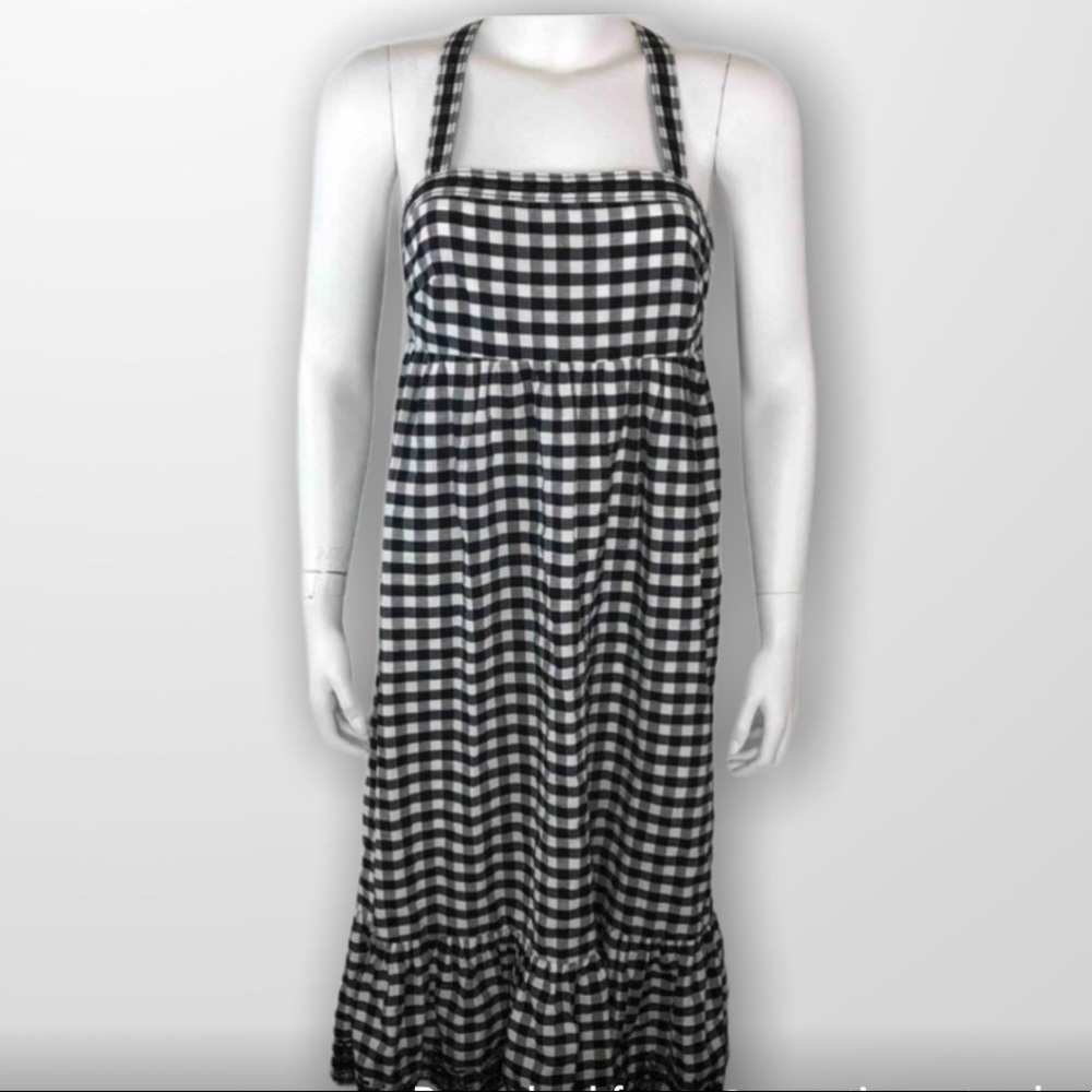 J Crew Gingham Sundress Halter Black White Check